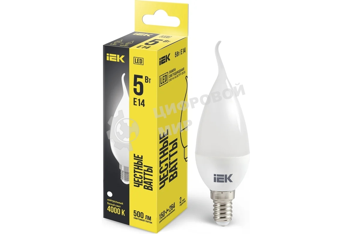 Лампа cветодиодная IEK LLE-CB35-5-230-40-E14 ECO CB35 свеча на ветру 5Вт 230В 4000К E14