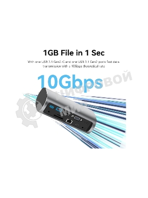 Док-станция Vention TPJH0-EU, USB Type-C, HDMI/VGA/USB/RJ45/SD/3.5мм/PD/DC, USB Type-C