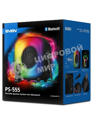 Портативная колонка SVEN PS-555, черный, 65 Вт (RMS), Bluetooth, USB, microSD, пульт