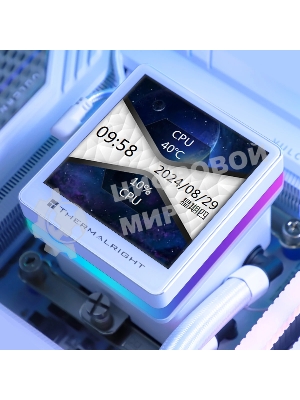 Водяное охлаждение для процессора Thermalright Grand Vision 240 (240mm, LED, White, ARGB/Fans: 2x120mm, 80.45CFM, 29.4dBA, 2150RPM/Pump height 72.5mm, 6400RPM, Rad thickness 27mm/S: 1700, 1200, 1851, 115X, 2011, 2066, AM5, AM4)