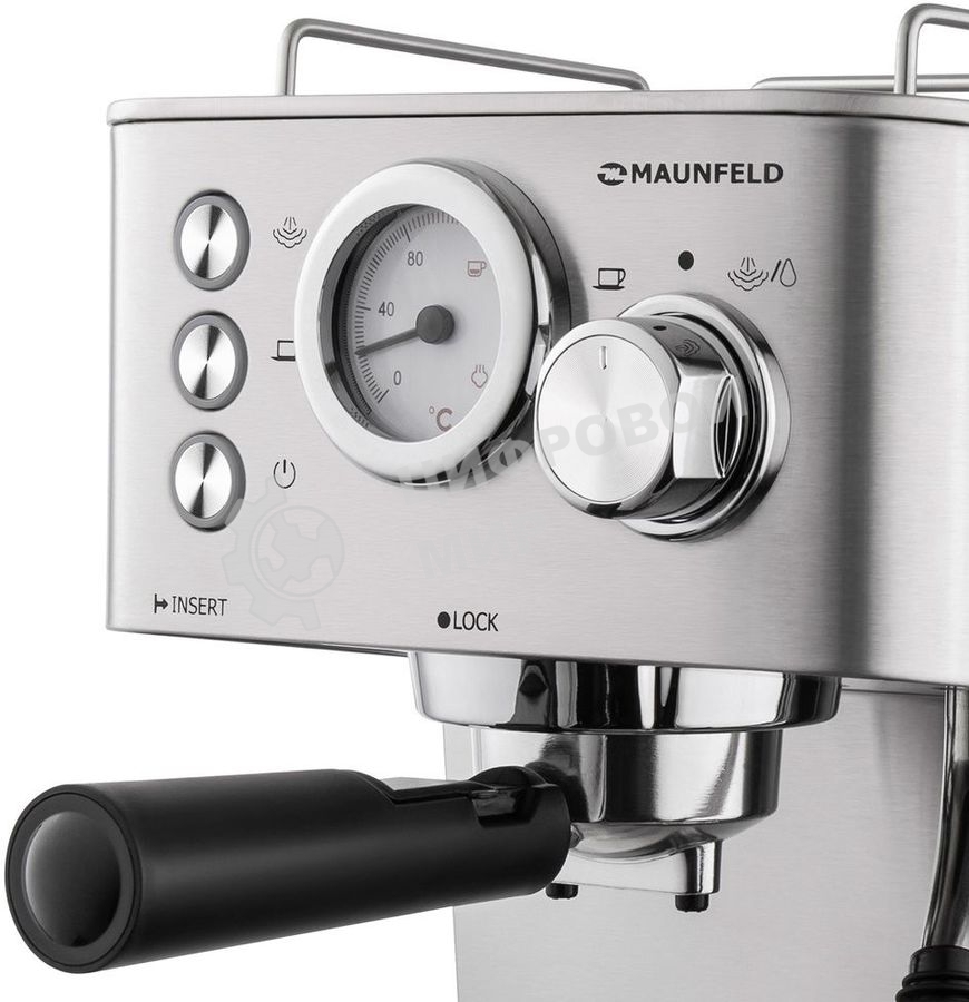 Кофеварка рожковая Maunfeld MF-721S PRO нержавеющая сталь, исп. кофе - молотый/чалды, 1.5 л, 1140 Вт, 15 бар