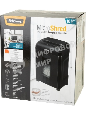 Шредер Fellowes Powershred 10M FS-4630601 DIN P-5, 2х15мм, 10лст., 19лтр., Safety Lock, с микрорезкой