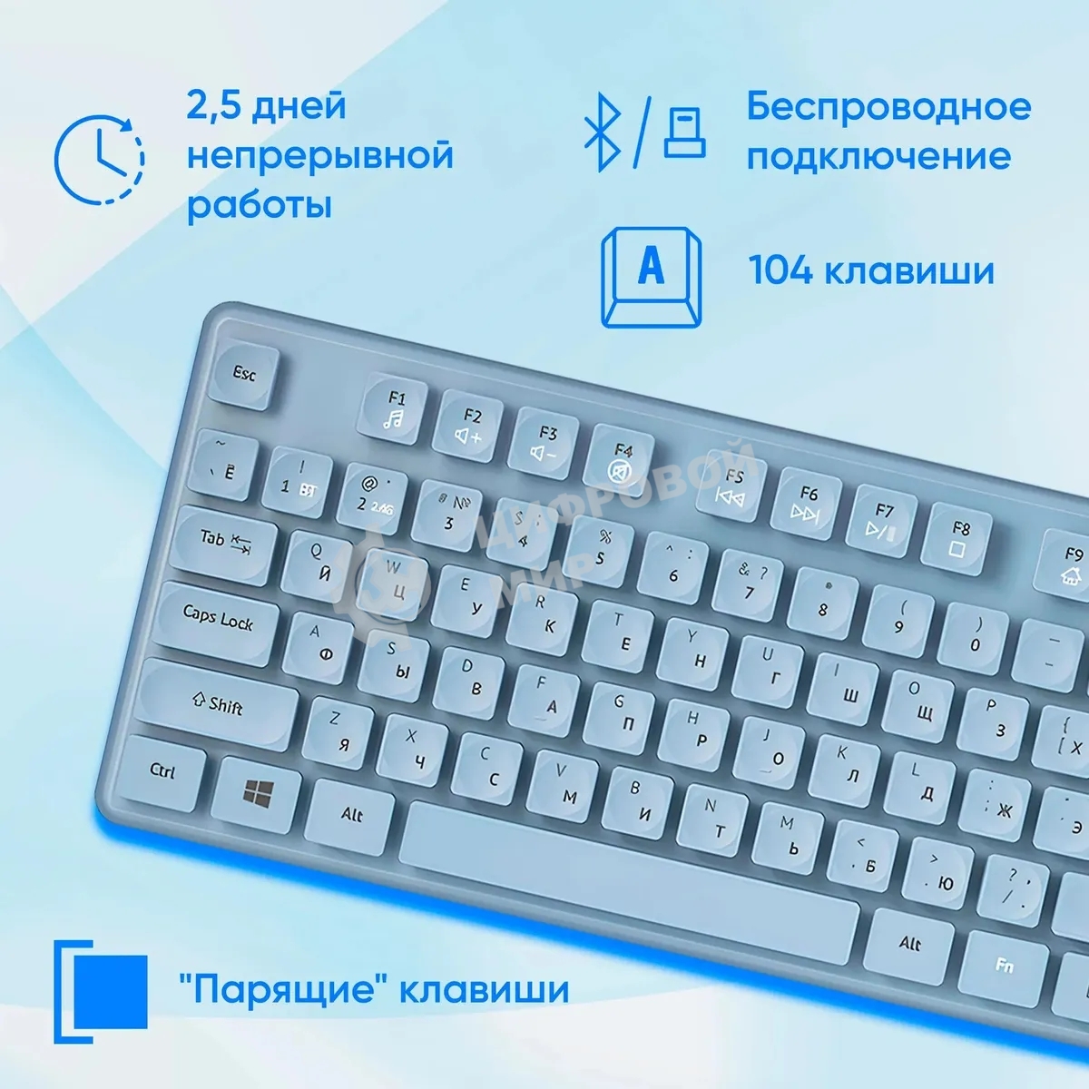 Комплект клавиатура + мышь Оклик S265W клав:голубой мышь:голубой USB беспроводная Bluetooth/Радио Multimedia (1938927)