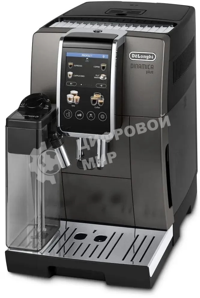 Кофемашина автоматическая DeLonghi Dinamica Plus ECAM380.95.TB черный/серый, исп. кофе - зерновой/молотый, 1.8 л, 1450 Вт, 15 Бар.