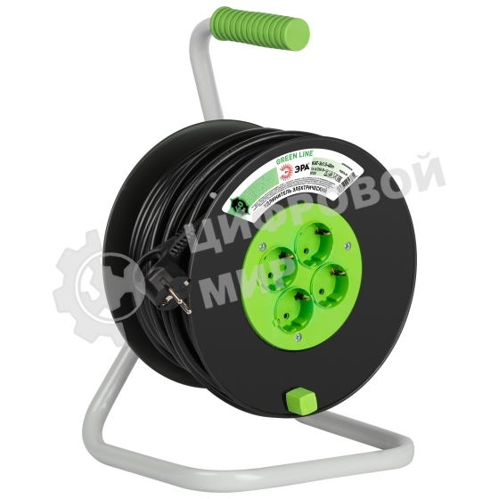 Удлинитель силовой ЭРА GREEN LINE KAT-3x1.5-40m Greenline на катушке пластик 4 розетки с заземлением 40м ПВС 3x1.5мм2