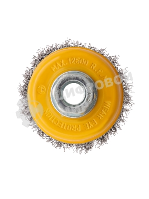 Щетка для УШМ Denzel 75 мм, М14, чашка, витая нержавеющая проволока 0,3 мм