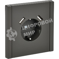 Розетка IEK FORTE&PIANO FP345 1-местная с заземлением с защитными шторками винтовое крепление 16А USB A+A 3,1А серый