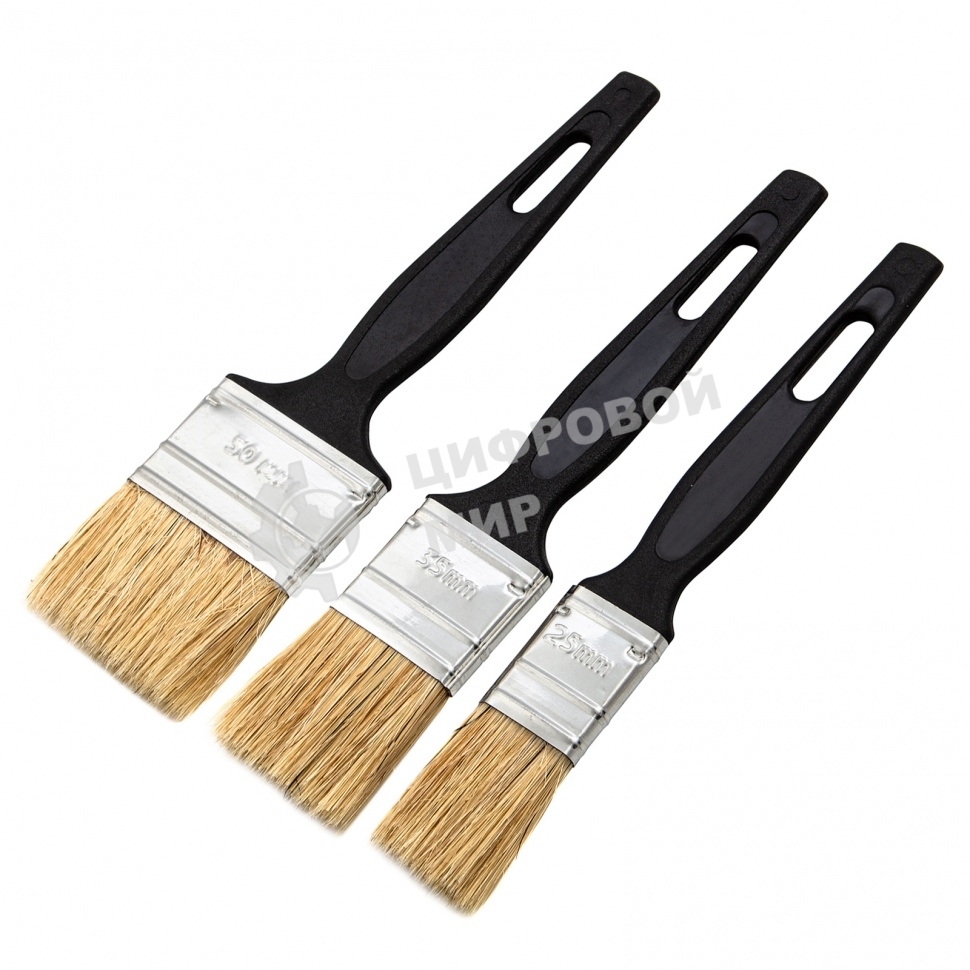 Набор кистей Сибртех флейцевых 3шт. (25 мм, 35 мм, 50мм), натуральная щетина, пластиковая рукоятка