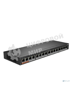 Коммутатор гигабитный 16-портовый неуправляемый Dahua DH-SG1016Pc PoE, 16xRJ45 1Gb PoE, суммарно 190Вт, коммутация 32 Гбит/с, MAC-таблица 8К, металл