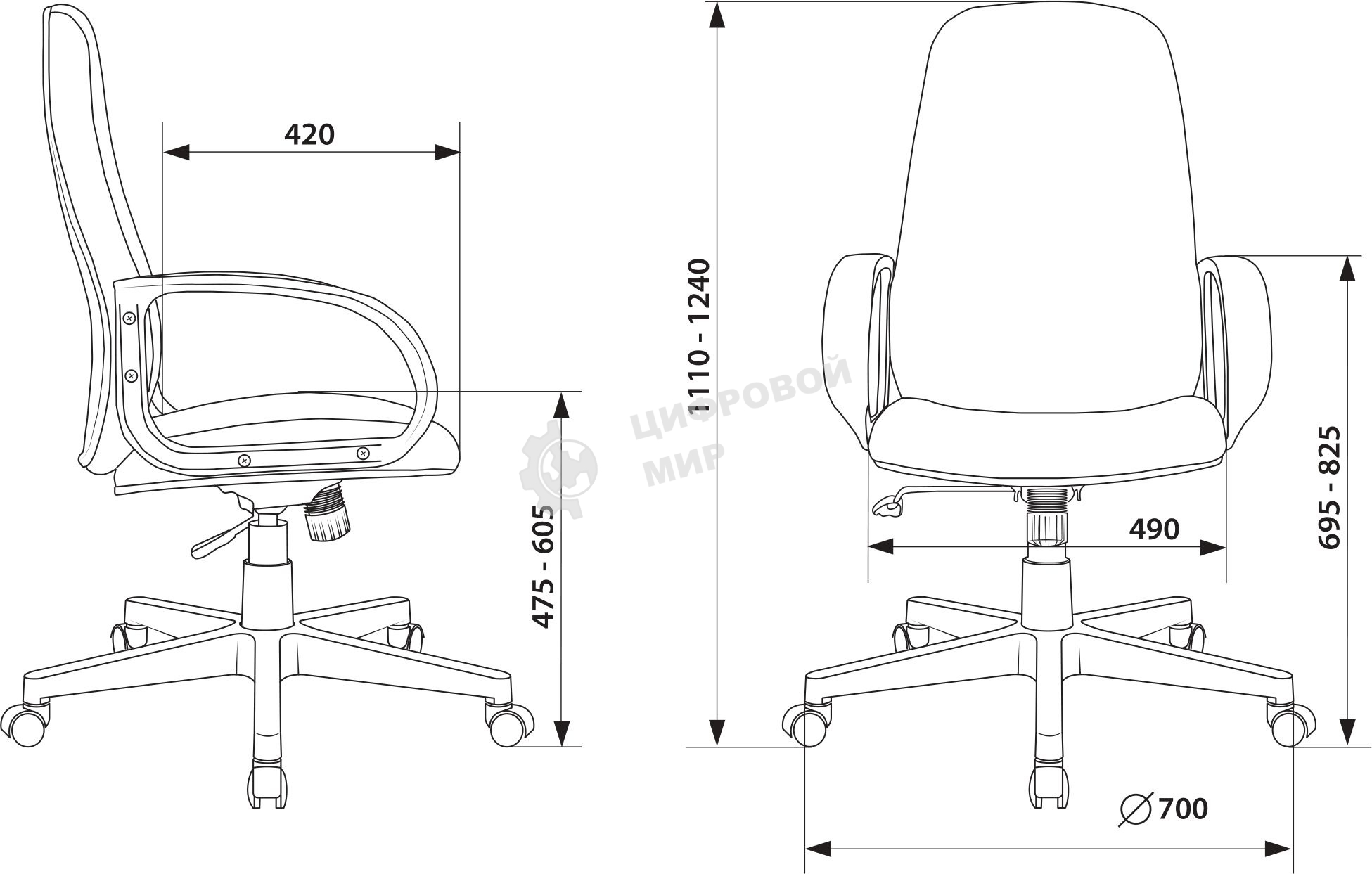 Кресло руководителя Бюрократ CH-808AXSN/TW-12 серый TW-12