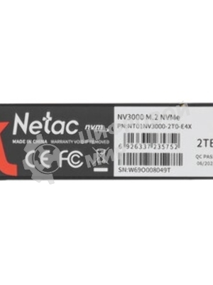Накопитель SSD Netac NV3000 2Tb [NT01NV3000Q-2T0-E4X] M.2 2280, PCI-E 3.0 x4, 3D NAND, 3000/2100MBs, NVMe, heatsink