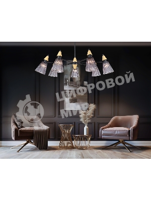 Люстра Ambrella light LH58116/7 BK/LW/SM черный/светлое дерево/дымчатый E14*7 max 40W D750*390