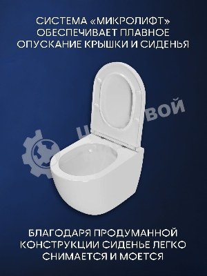 Унитаз подвесной безободковый Bau Dream 53, сиденье дюропласт микролифт