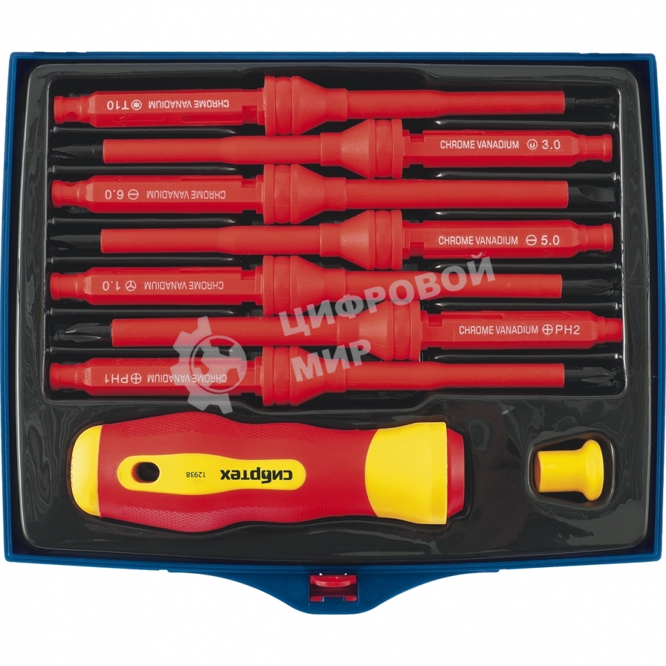 Отвертка Сибртех со сменными жалами диэлектрическая до 1000в 9 предметов crv