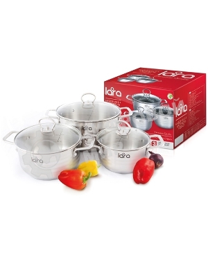 Набор посуды Lara LR02-81 Standart 6пр. LR02-81 Набор посуды Lara Standart (2.3 л + 4.5 л + 5.7 л) капсулированное индукционное дно, крышки