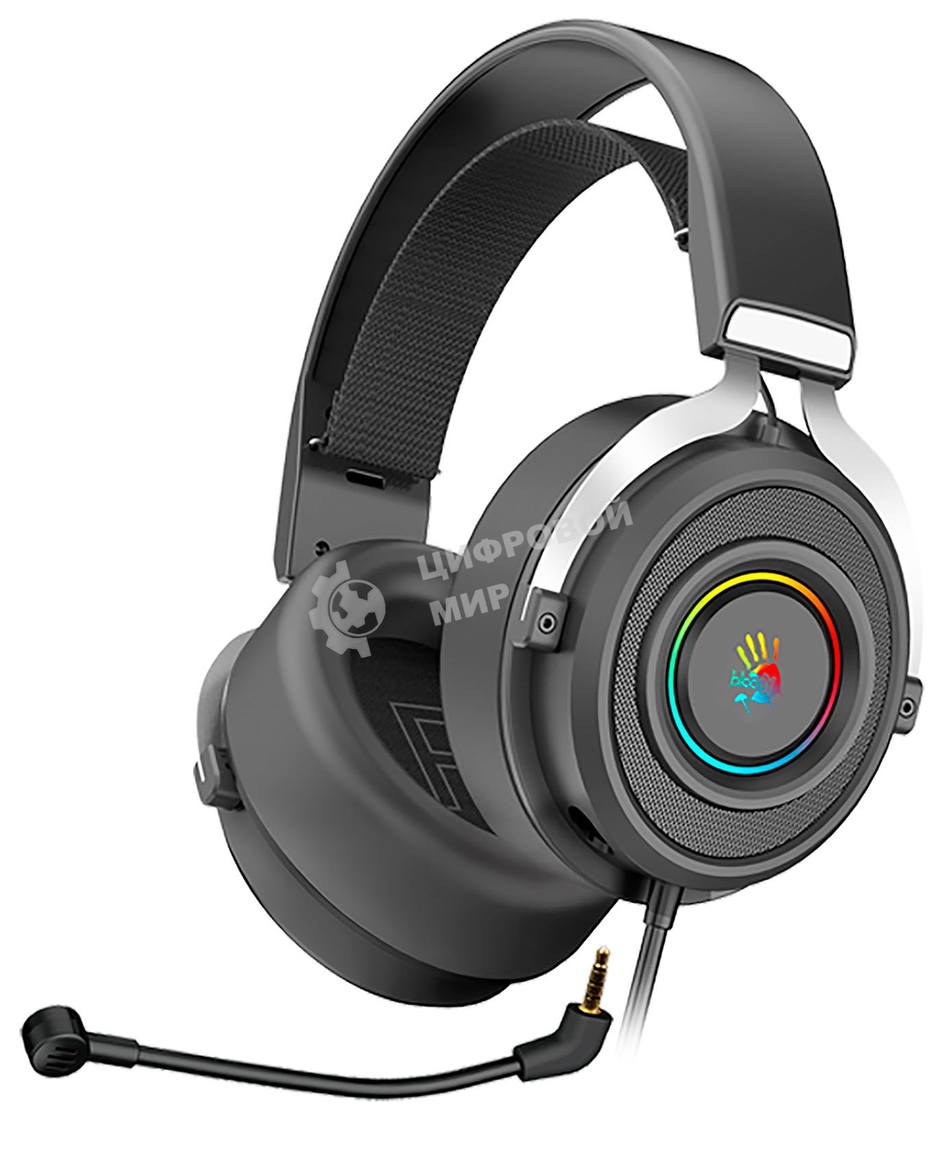 Гарнитура проводная с микрофоном A4Tech Bloody G535 черный/серебристый 2м мониторные USB оголовье (G535 (BLACK+SILVER) USB)