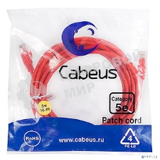 Шнур коммутационный Cabeus, Cat.5e, неэкр., U/UTP, RJ45/RJ45, LSZH, AWG24, 5м, красный