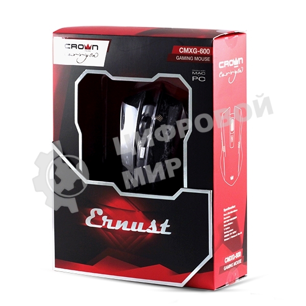 Мышь проводная Crown Gaming CMXG-600 черный, 2200 dpi, USB, кнопки - 6