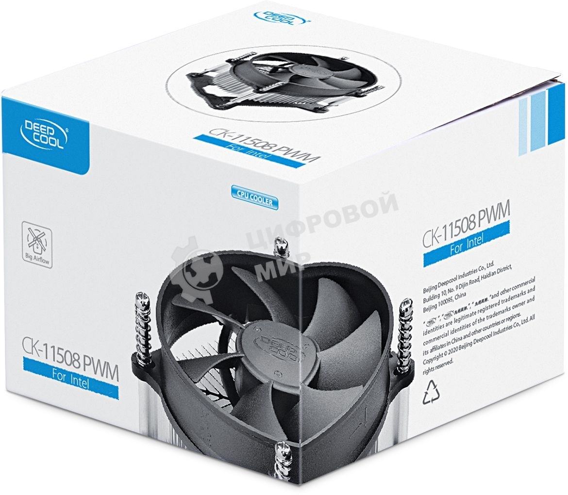 Кулер для процессора DEEPCOOL CK-11508 PWM черный, 92 мм, алюминий, 2200 об/мин, 30.1 дБ, 4 pin, 65 Вт, 70 мм