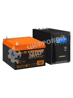 Комплект Источник бесперебойного питания EX295986RUS + батарея 26Aч EX285663RUS 1шт (инвертор, синус, для котла) ExeGate SineTower SZ-600.LCD.AVR.1SH <600VA/360W, чистый синусоида, LCD дисплей, AVR, 1*Schuko, линейно-интерактивный, Black> + батарея ExeGate HRL 12-26 (12В, 26Ач) 1шт