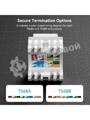 Модуль Vention Keystone Jack Cat.6 неэкранированный 180 градусов белый