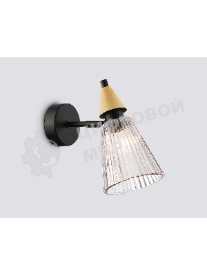 Настенный светильник Ambrella light LH58118 BK/LW/SM черный/светлое дерево/дымчатый E14 max 40W 180*110*200