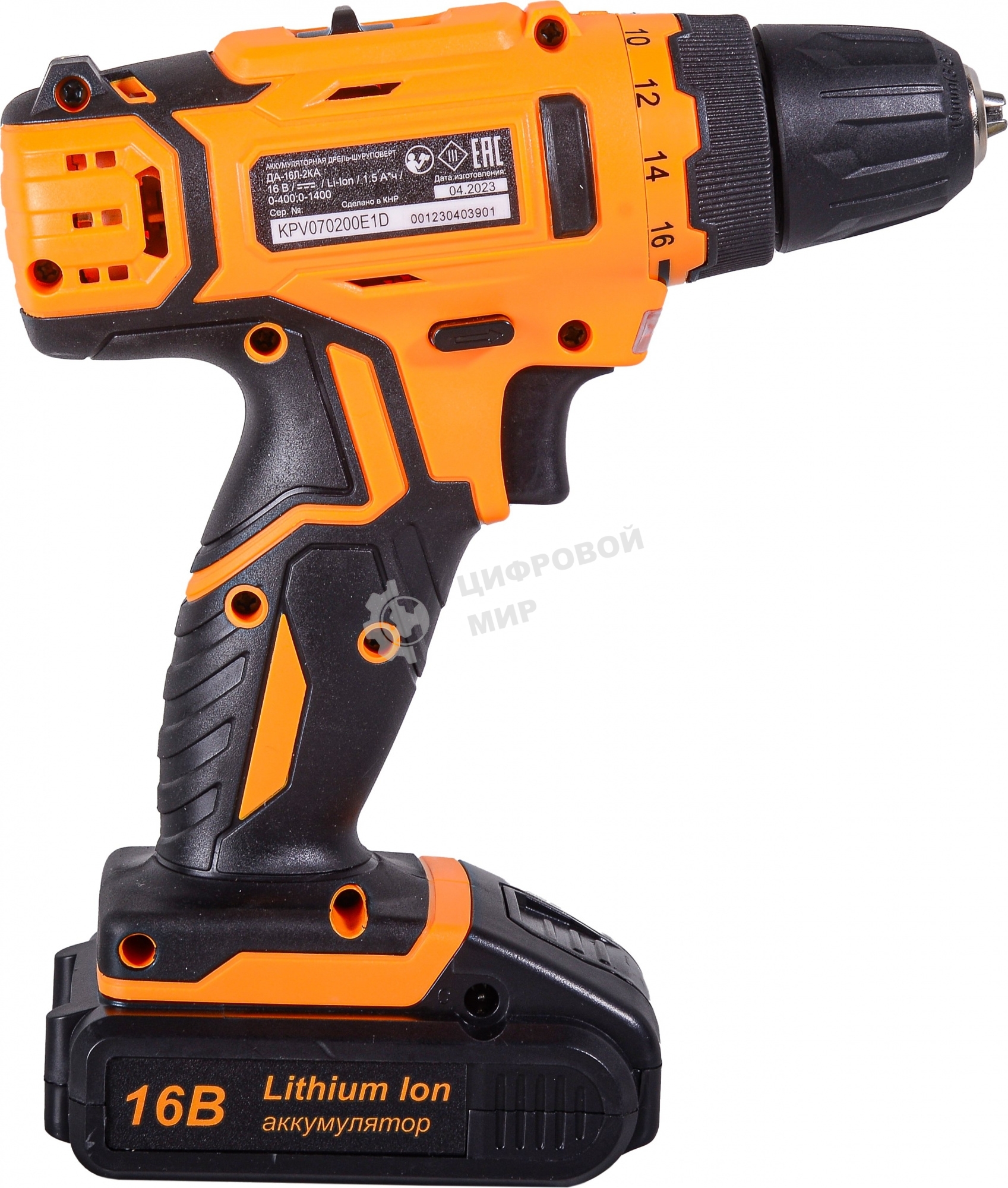 Дрель-шуруповерт аккумуляторная Вихрь ДА-16Л-2КА 72/14/49, Аккумуляторная, 16В, 2 АКБ, Кейс