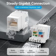 Модуль Vention Keystone Jack Cat.6 неэкранированный 180 градусов белый