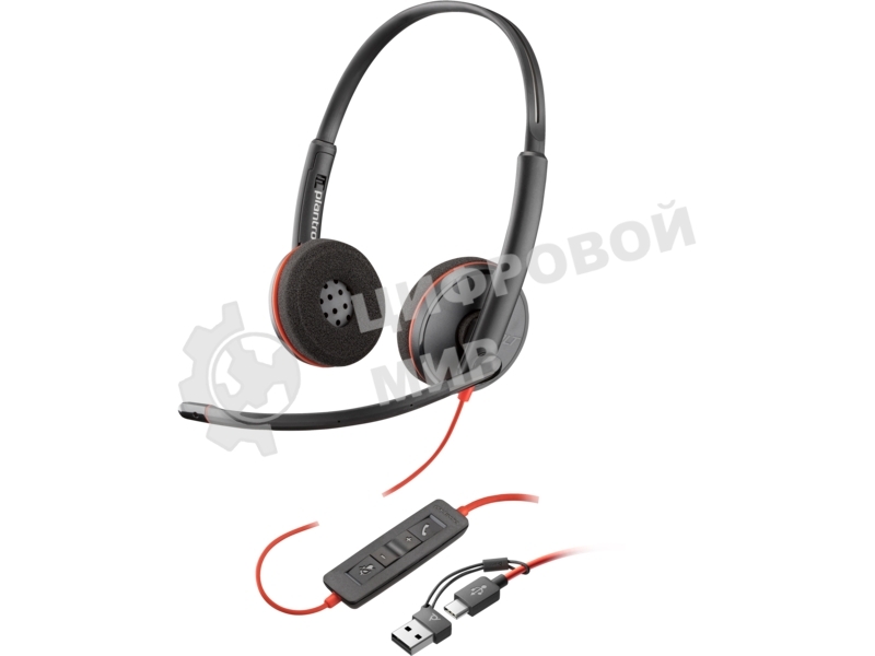 Гарнитура проводная Poly Blackwire 3220 Stereo USB-C Headset +USB-C/A Adapter (Bulk) черный