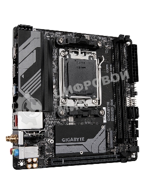 Материнская плата GIGABYTE B650I AX, AM5, AMD B650, 2xDDR5, 2xSATA, 1xM.2, 1xPCIe 4.0 x16, 1xHDMI, 1xDP, 1x2.5Gb LAN, Wi-Fi 6E, Bluetooth 5.3, 1xUSB-C 5Gbps, 1xUSB-A 5Gbps, 3xUSB-A 2.0, 3x3.5 мм, 7.1, ITX