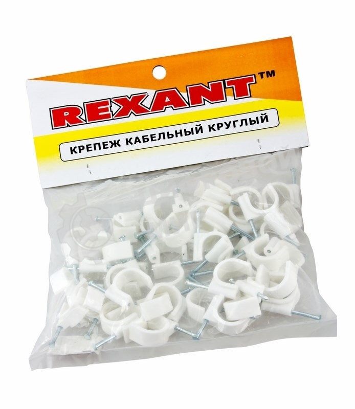 Крепеж кабеля круглый Rexant 20 мм, белый (упак. 50 шт)