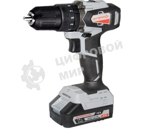 Дрель-шуруповерт аккумуляторная ИНТЕРСКОЛ ДАУ-13/18ВК, Аккумуляторный, 18В, 2 АКБ, Ударный, Кейс