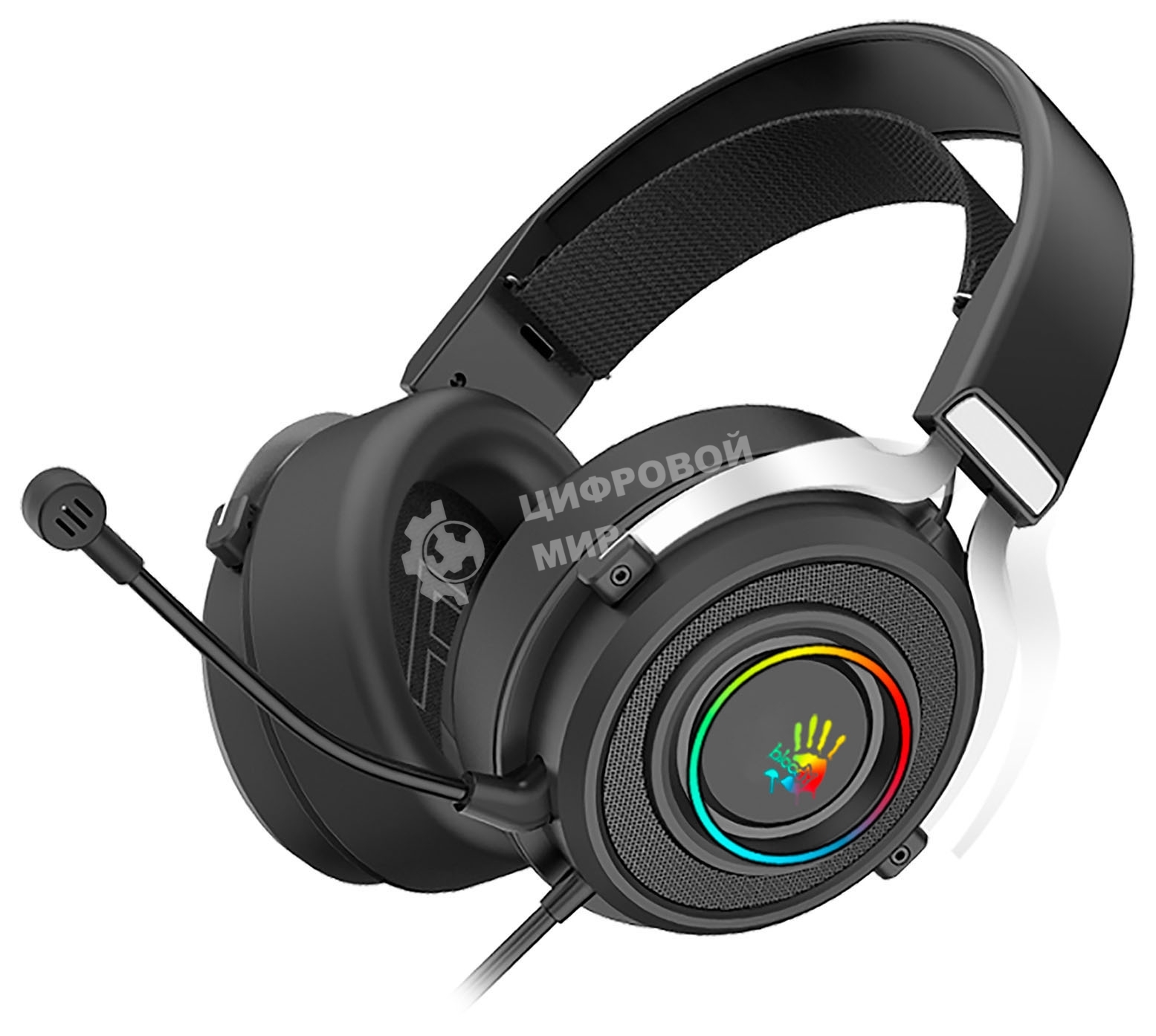 Гарнитура проводная с микрофоном A4Tech Bloody G535 черный/серебристый 2м мониторные USB оголовье (G535 (BLACK+SILVER) USB)