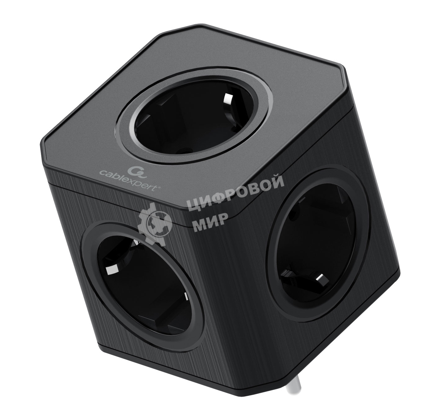 Тройник Cablexpert Tower 5р, CUBE-5-16-B, 16А, заземл, черный, коробка