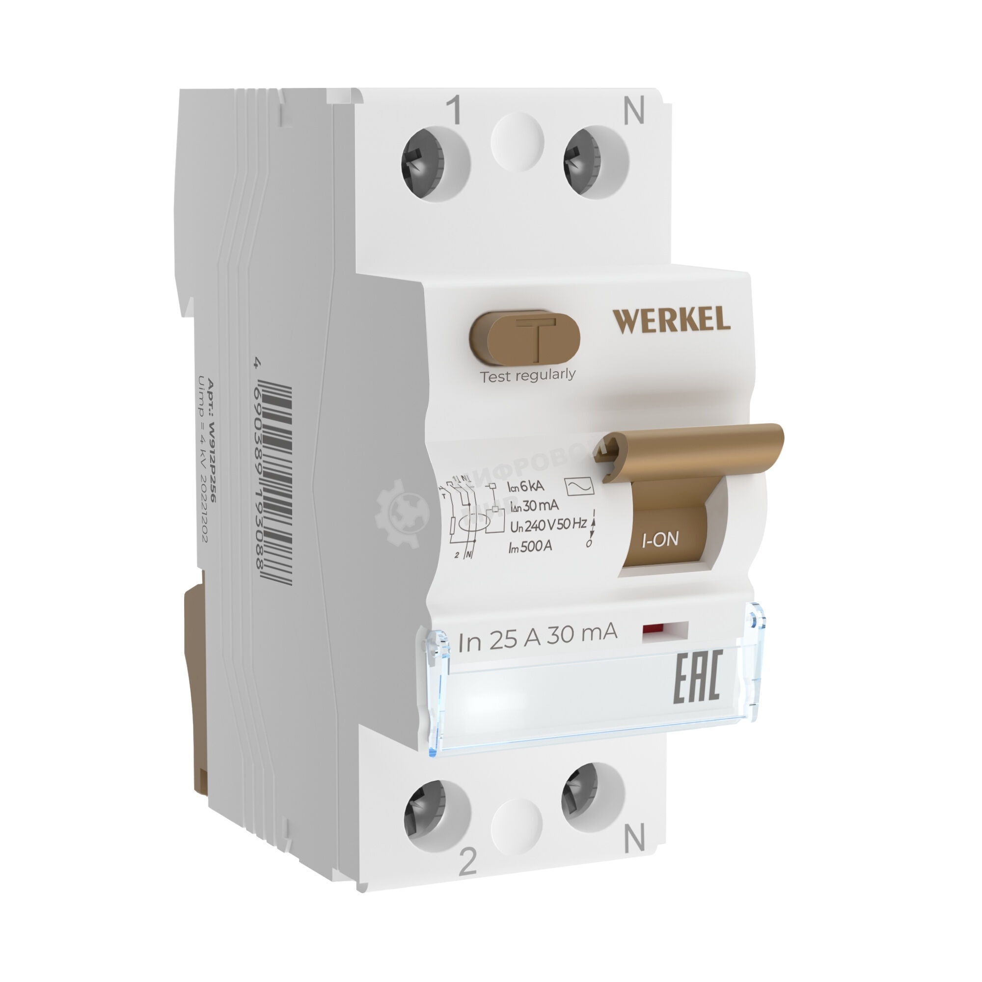 Устройство защитного отключения Werkel 1P+N 25 A 30 mА  АС  6 kА W912P256
