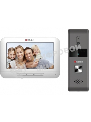 Комплект аналогового видеодомофона HiWatch DS-D100K Антивандальная вызывная панель с камерой разрешением 720 х 576 и ИК-подсветкой до 2м + 7