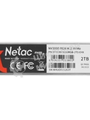 Накопитель SSD Netac NV3000, 2Tb, PCIe 3.0 x4, M.2 2280, NVMe, R/W 3100/2100, с радиатором
