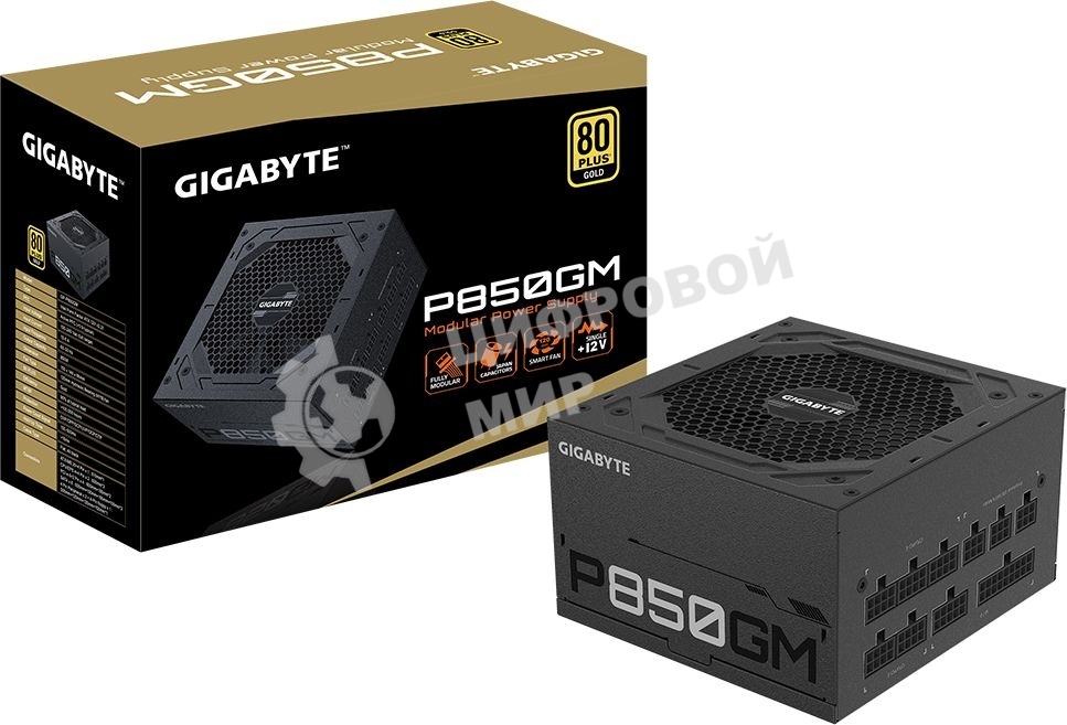 Блок питания Gigabyte GP-P850GM RTL, 850Вт, 80 PLUS Gold, 120мм, модульный, черный