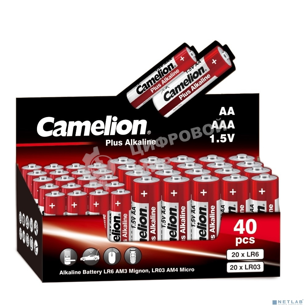 Батарейки Camelion Plus Alkaline COMBO40 (20LR6 + 20LR03-CB, 1.5В) (40 шт. в уп-ке)
