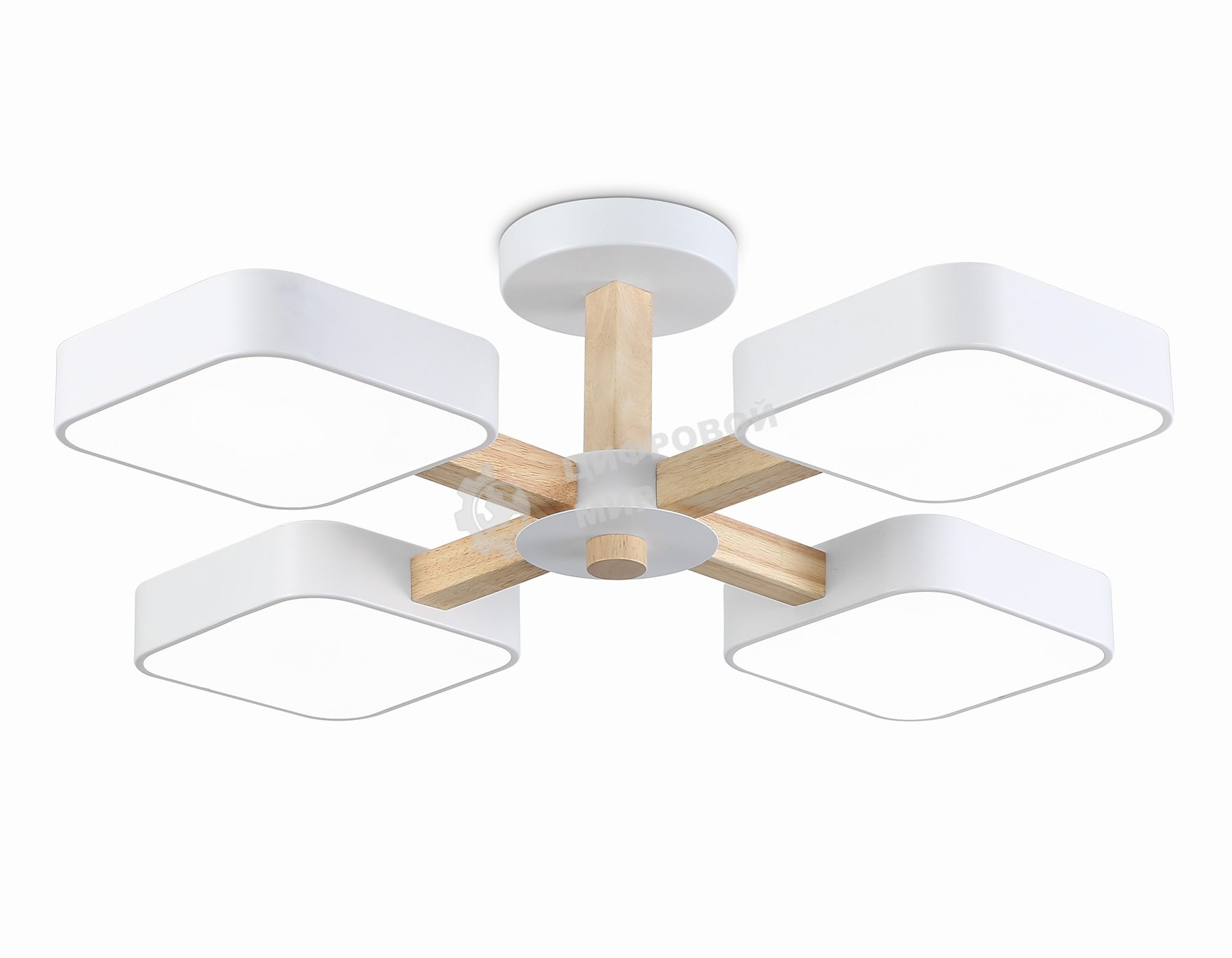 Светильник Ambrella light FL4879/4 WH/WD белый/дерево 72W 3000-6000K D610*160 (без ПДУ)