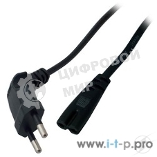 Шнур сетевой Rexant вилка угловая - евроразъем С7, кабель 2x0,5 мм², длина 1,5 м. (PE пакет)