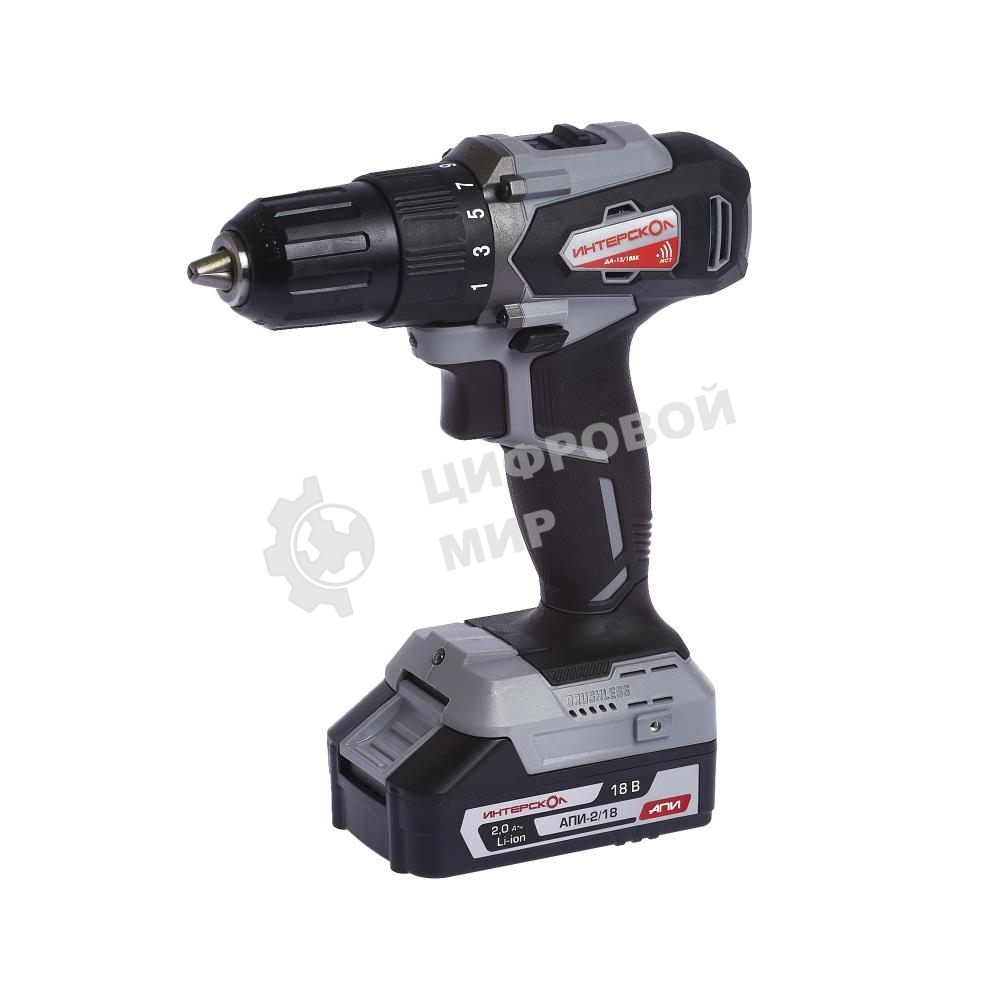 Дрель-шуруповерт аккумуляторная ИНТЕРСКОЛ ДА-13/18ВК, Аккумуляторный, 18В, Без АКБ и ЗУ, Кейс