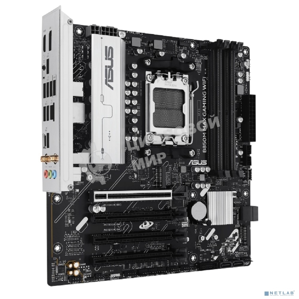 Материнская плата ASUS B850M MAX GAMING WIFI, AM5, AMD B850, 4xDDR5, 4xSATA, 3xM.2, 1xPCIe 5.0 x16, 1xPCIe 4.0 x4, 1xPCIe 3.0 x1, 1xDP, 1xHDMI, 1x1Gb LAN, Wi-Fi 6, Bluetooth 5.4, 1xUSB-C 10Gbps, 2xUSB-A 10Gbps, 2xUSB-A 5Gbps, 5xUSB-A 2.0, 3x3.5 мм, 7.1, m