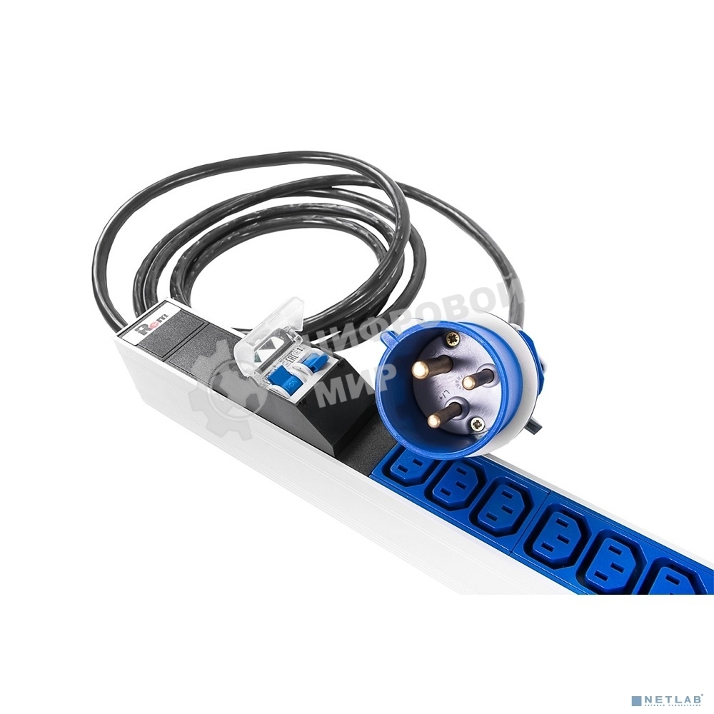 Блок силовых розеток Rem Rem-32, IEC 60320 С13 х 36, вход IEC 309, шнур 3 м, 1 463мм, однофазный 32А, автомат + индикатор, серый