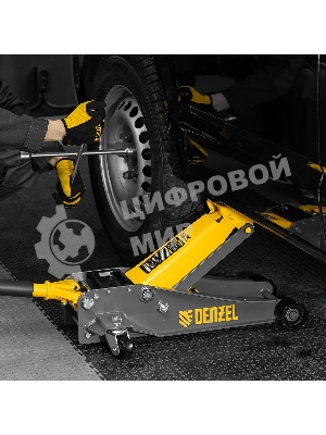 Домкрат гидравлический подкатной Denzel 3 т, 125-470 мм, быстрый подъем, проф.
