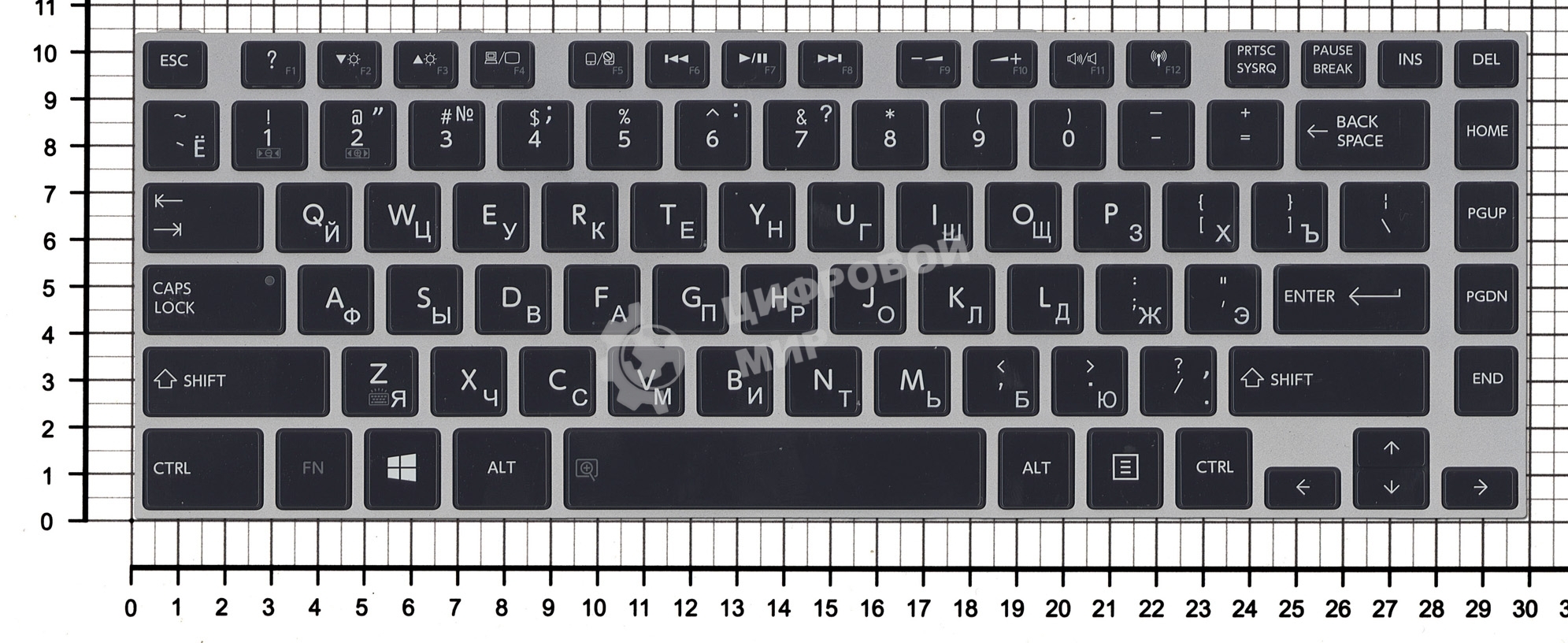 Клавиатура для ноутбука Toshiba M40T черная с серой рамкой и подсветкой