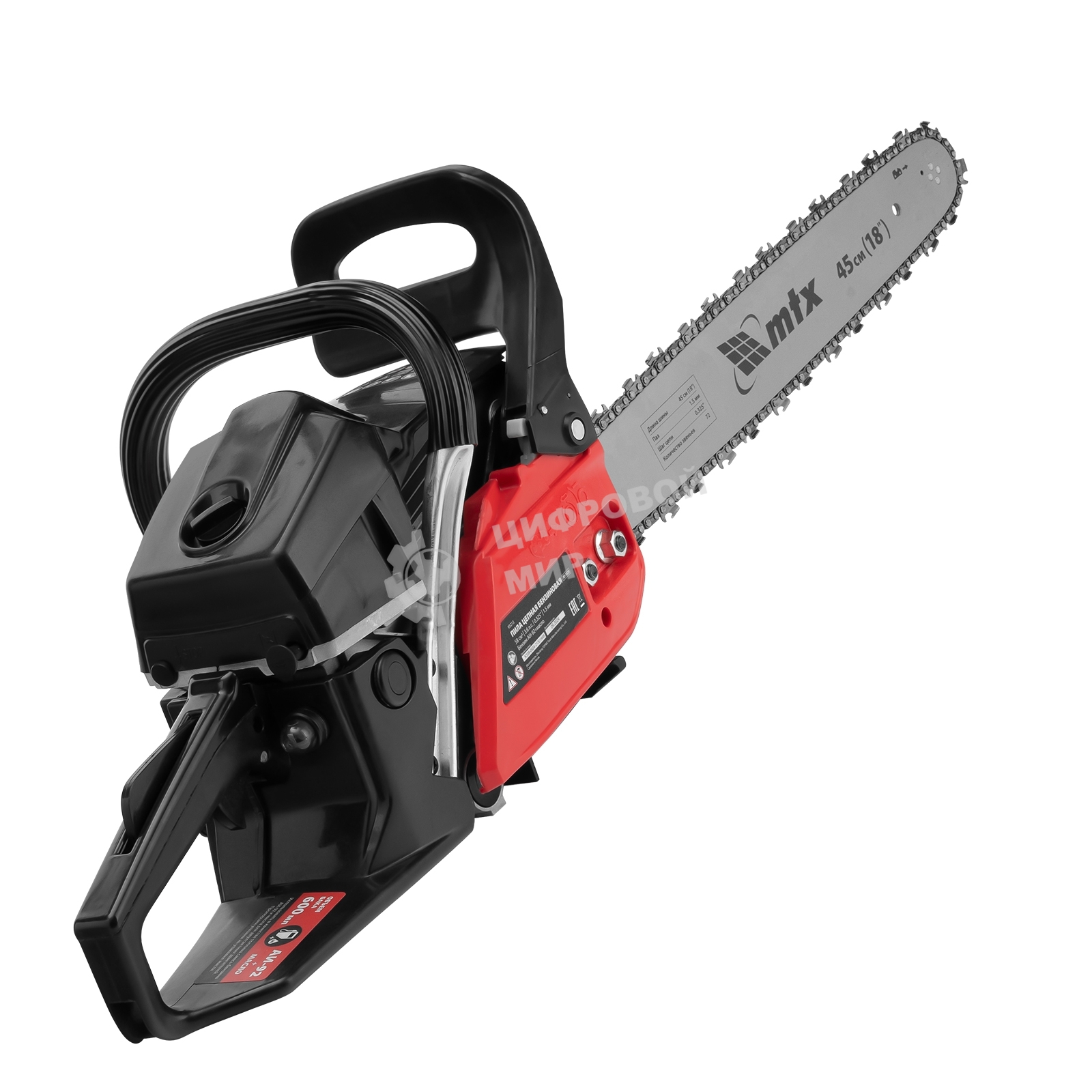 Пила цепная бензиновая MTX S-5218, шина 45 см, 52см3, 3 л.с., шаг 0,325, паз 1,5 мм, 72 зв