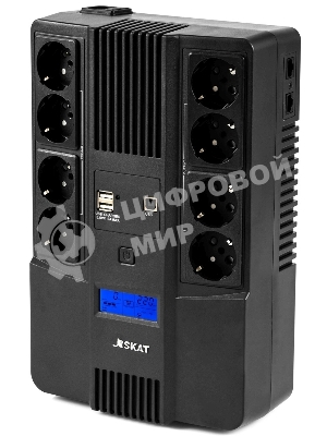 Источник бесперебойного питания Бастион SKAT-UPS 800-AID-IN-1x9-8 ИБП 220В 480Вт, LCD, АКБ 1x 9А·ч, line interactive, мод.синус, 8хSchuko,2xUS (8933)