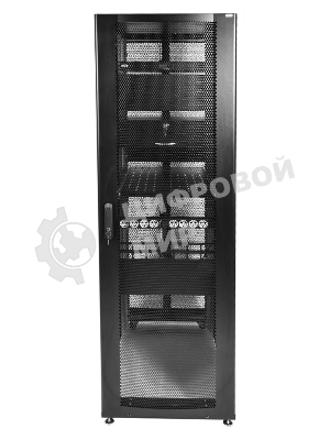 Шкаф серверный ПРОФ напольный 48U (600x1000) дверь перфор., задние двойные перфор., черный, в сборе (ШТК-СП-48.6.10-48АА-9005) (1 коробка)