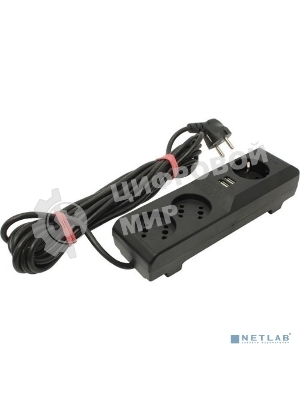 Сетевой фильтр Surge protector Pilot 3G 3xGP euro outlets, 10А/2.2 кВа, 2xUSB, 7m, черный